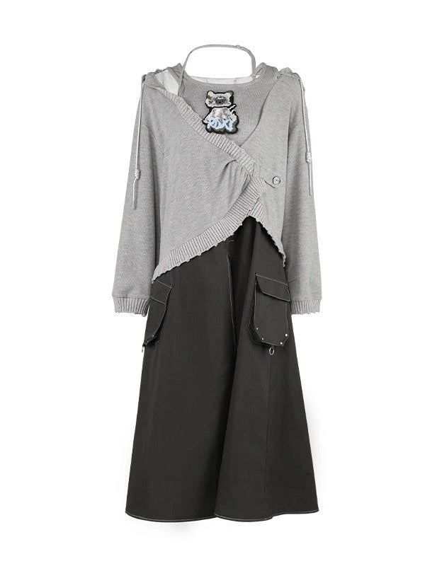 Cat Design Layered Style Loose Top & Switching Design One-piece