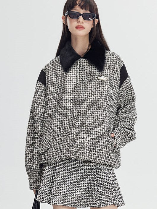 Classic Retro Paid Short Jacket & Skirt