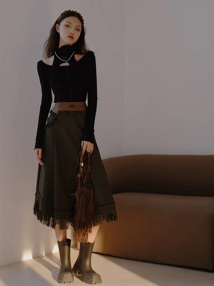High Neck Structure & Hollow Knit Top