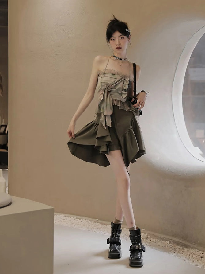 Short Jacket &Asymmetry Culottes & Tube Top & T-shirt