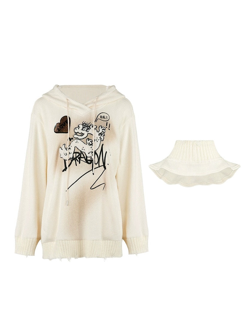 Dragon Embroidery Hooded Sweat & Neck Warmer