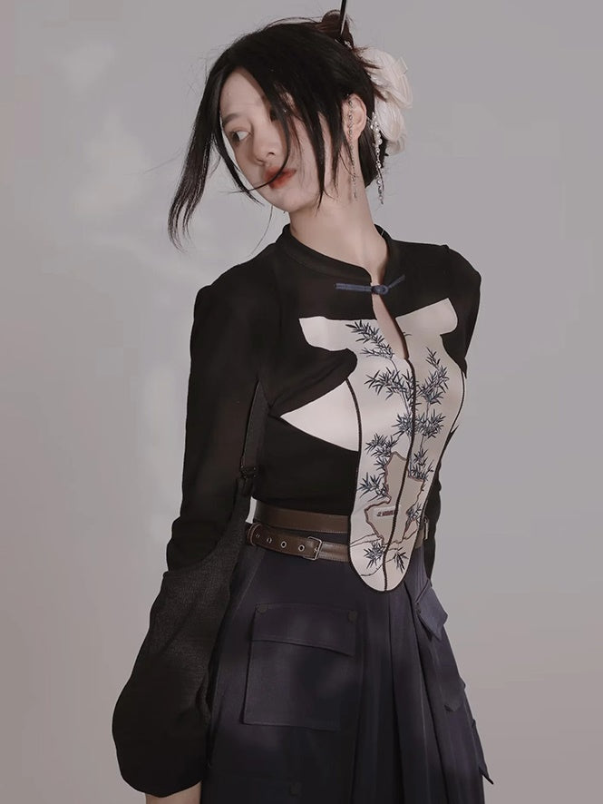 New Chinese Style Embroidered Bamboo Dress