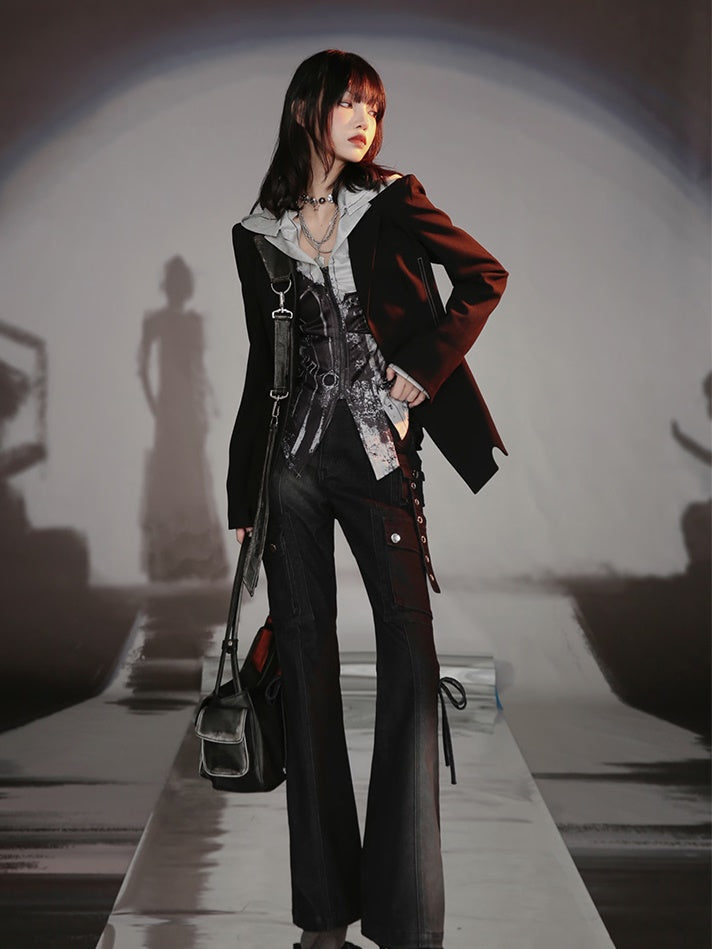 Strap Design Waist Slim Street Jacket