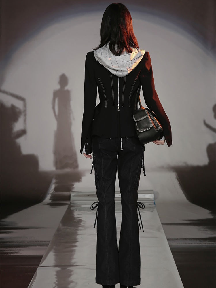 Strap Design Waist Slim Street Jacket