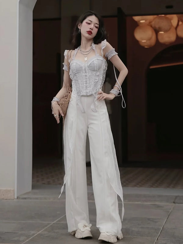 Lace Spangle Stitch Camisole Top & Irregular Hem Culottes