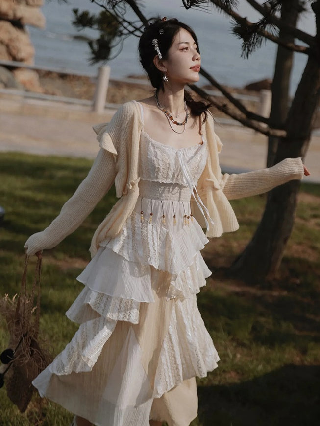 Suspender Cake One-piece & Knitted Cardigan