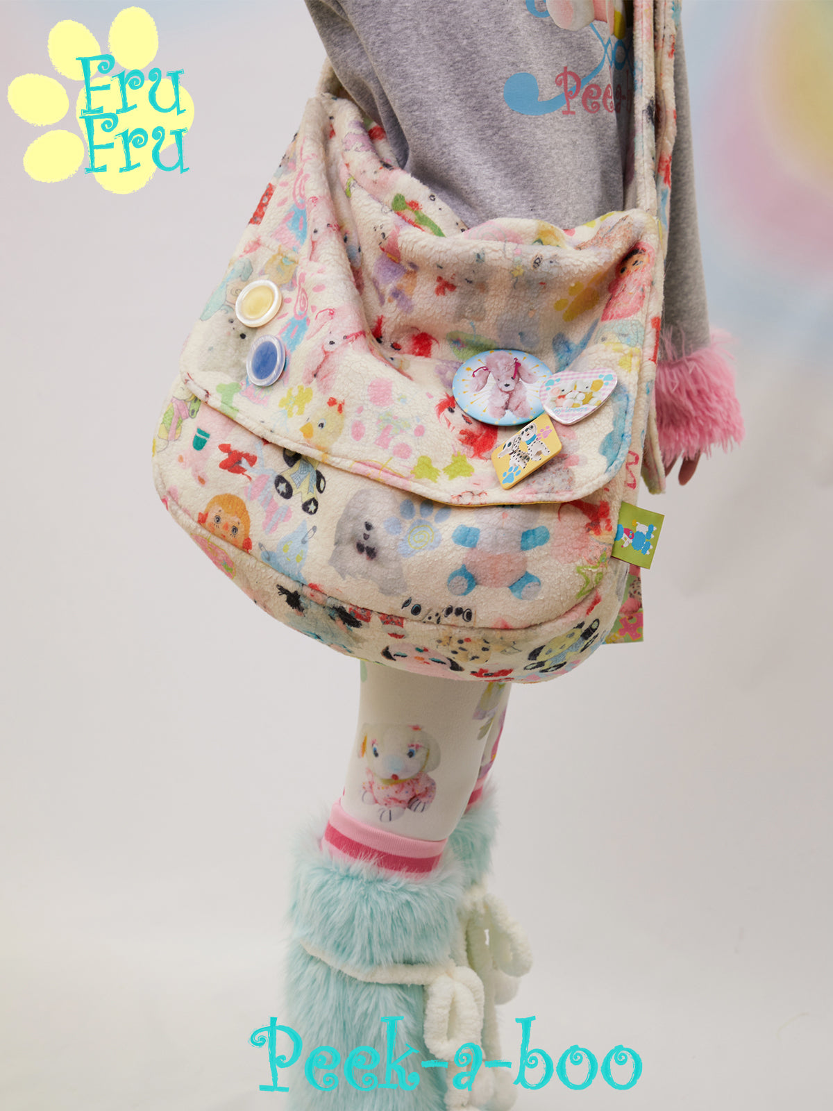 Lamb Velvet Toy Print Large Messenger Bag