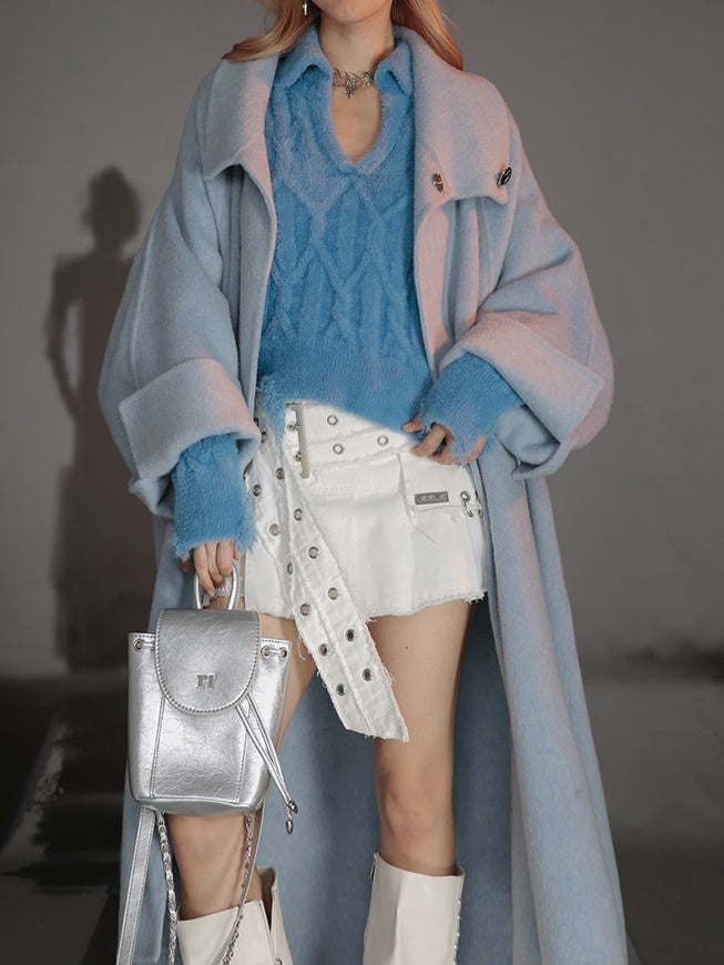 Polo Neck Damage Style Short Sweater