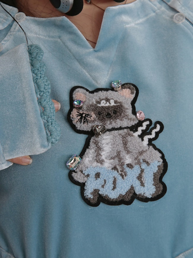 Loose Velvet Beaded Cat Top