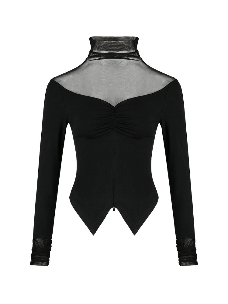 Half High Neck Sheer Switching Bottoming Top
