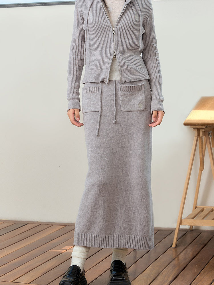 Relaxing Hooded Knitted Parka & Skirt & Pants