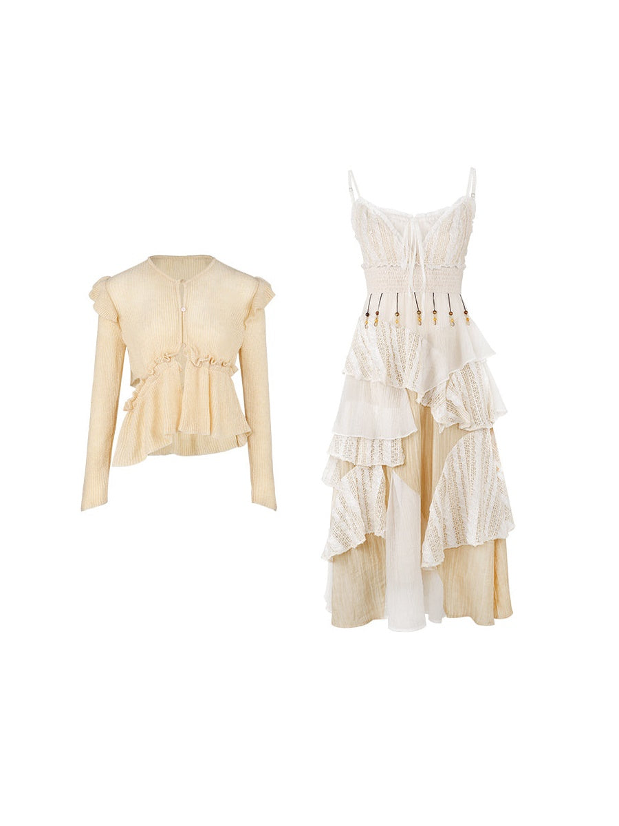 Suspender Cake One-piece & Knitted Cardigan