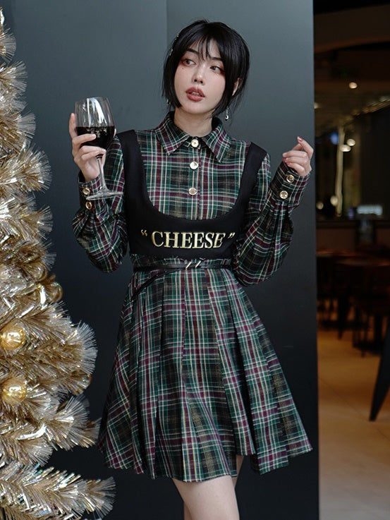 Fake Two-piece Plaid Shirt Dress