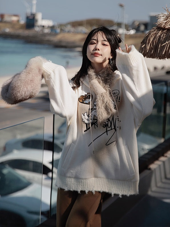 Dragon Embroidery Hooded Sweat & Neck Warmer