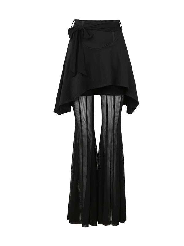 See-through Flared Skirt Pants
