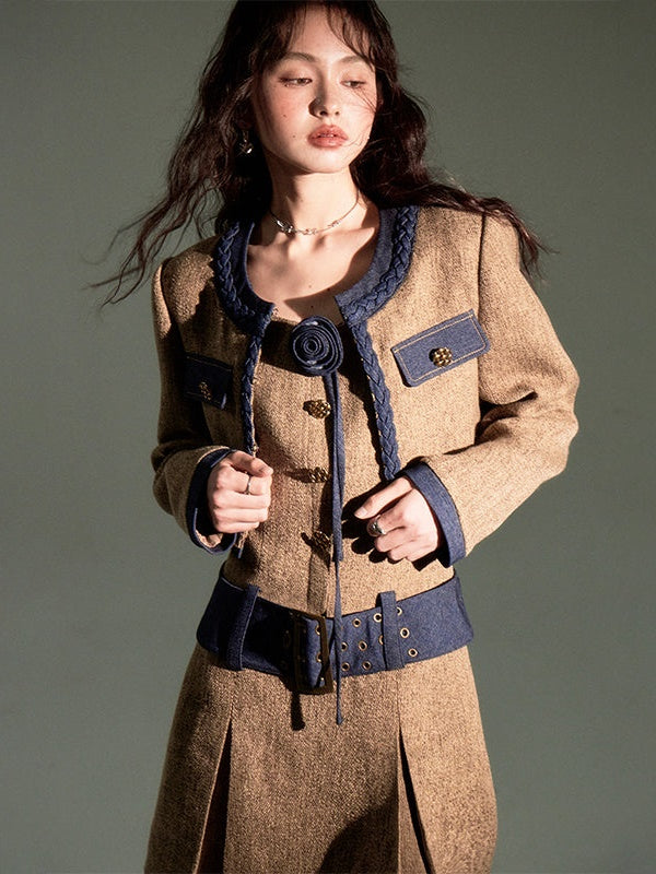 Chic Tweed Short Jacket ＆ Slip Skirt