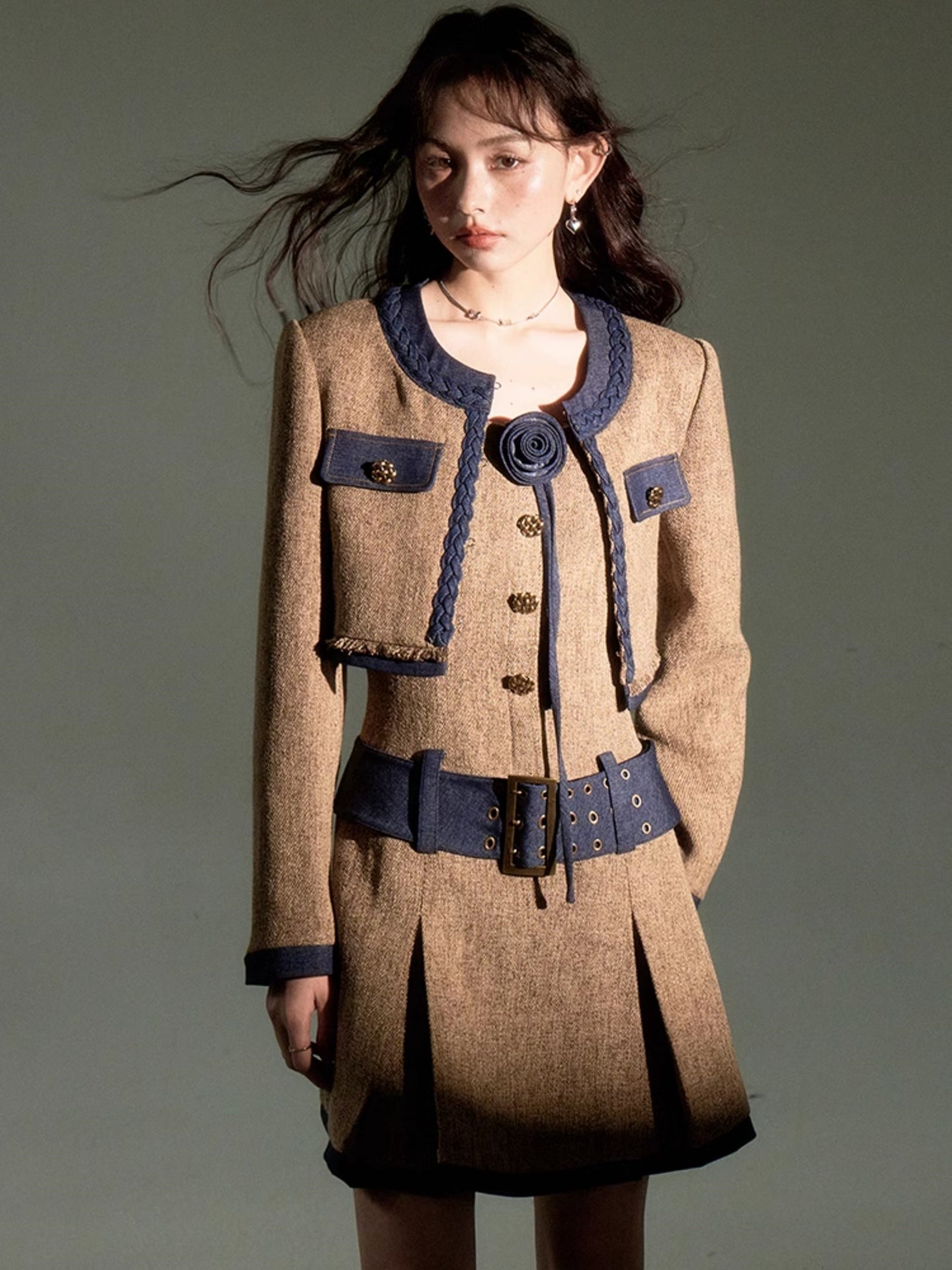 Chic Tweed Short Jacket & Slip Skirt