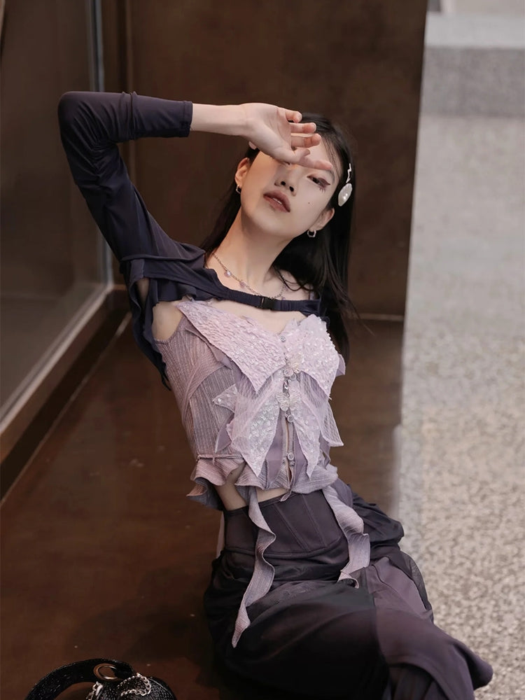 Butterfly Fairy Asummetry Lace Tops