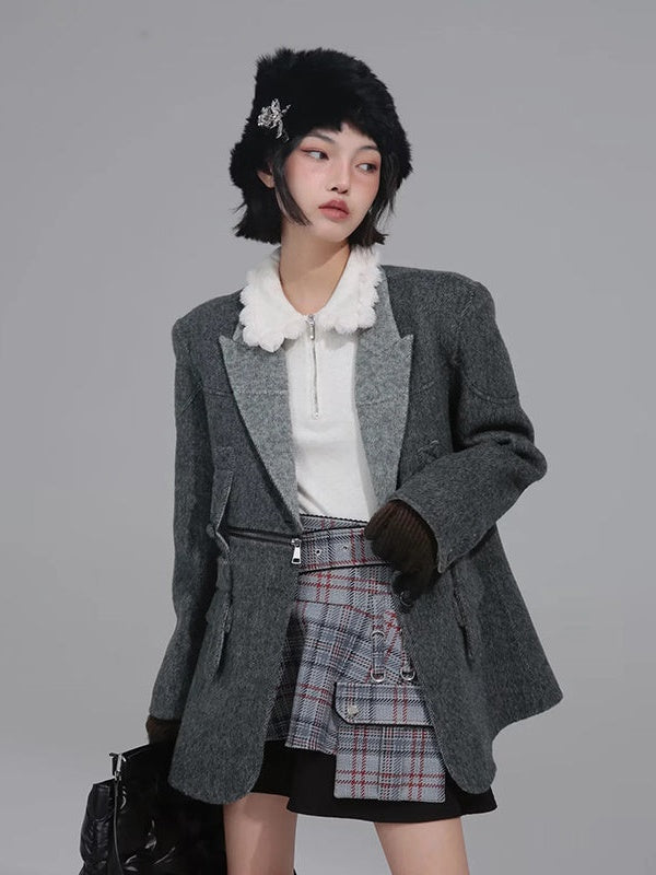 Knitted Fur Ball Collar Shirt