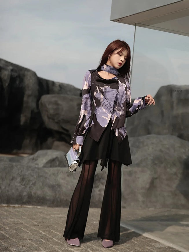 See-through Flared Skirt Pants