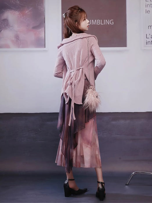 Large Lapel Off-Shoulder Cardigan