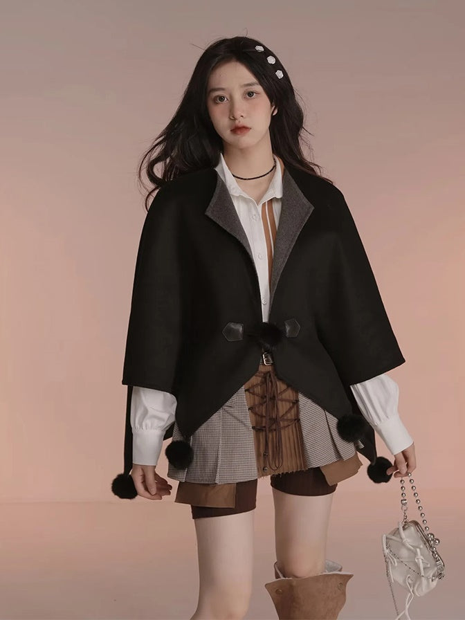 Double-faced Wool Cloak Coat