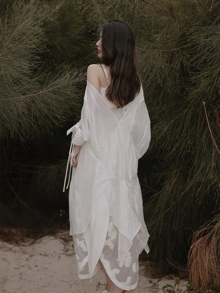 Jacquard Slip Bud Dress & Sheer Cardigan & Accessory