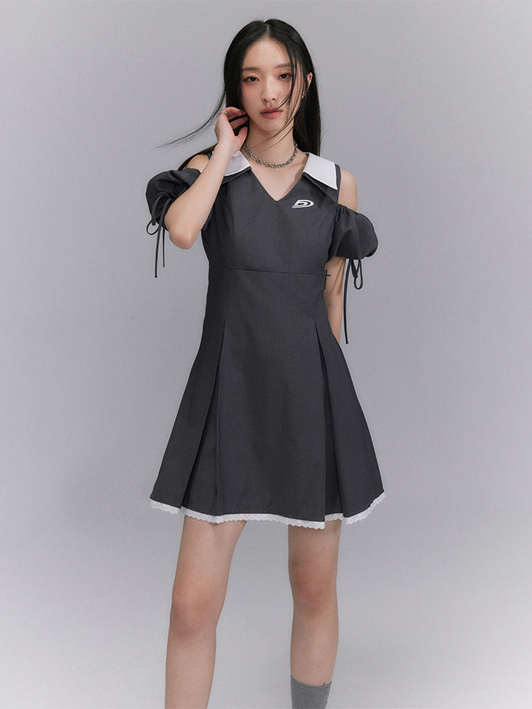 Puff Sleeve Hollow V-neck One-piece