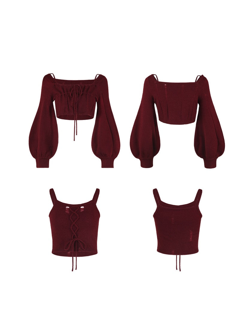 Knitted Camisole & Short Cardigan Set-up