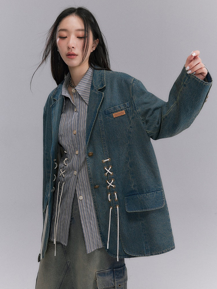 Lace-up Denim Jacket