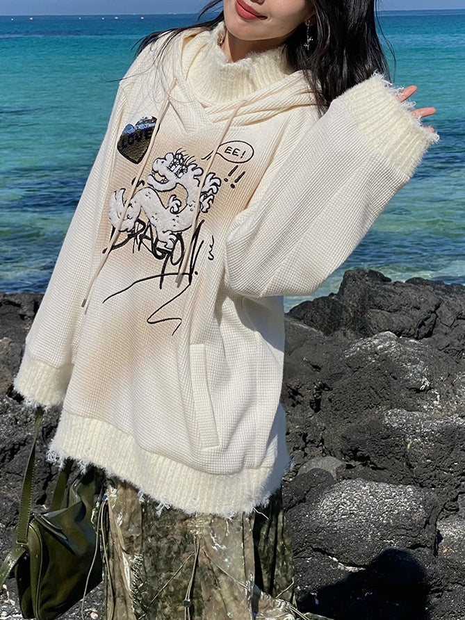 Dragon Embroidery Hooded Sweat & Neck Warmer