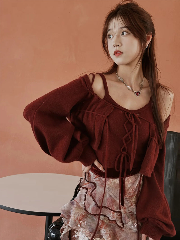Knitted Camisole & Short Cardigan Set-up