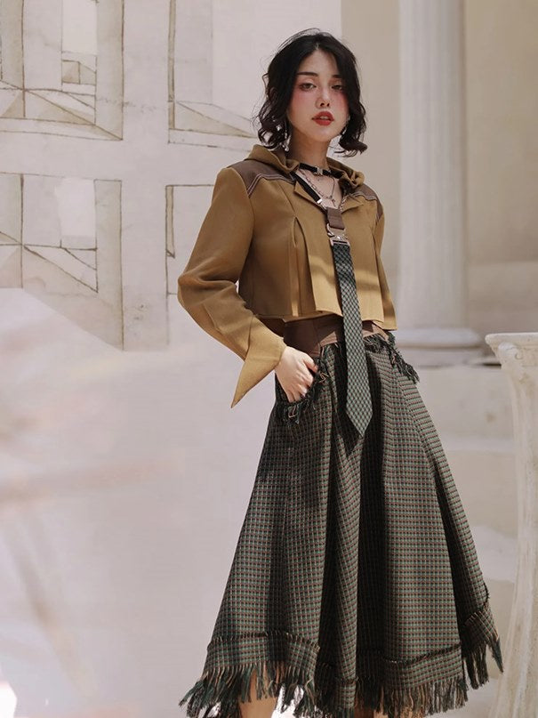 Hooded Shirt with Tie & Short Vest