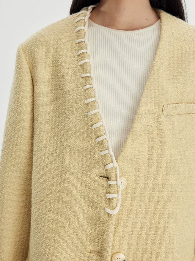 No-Collar Jacket & Vest & High-waisted Pleated Skirt