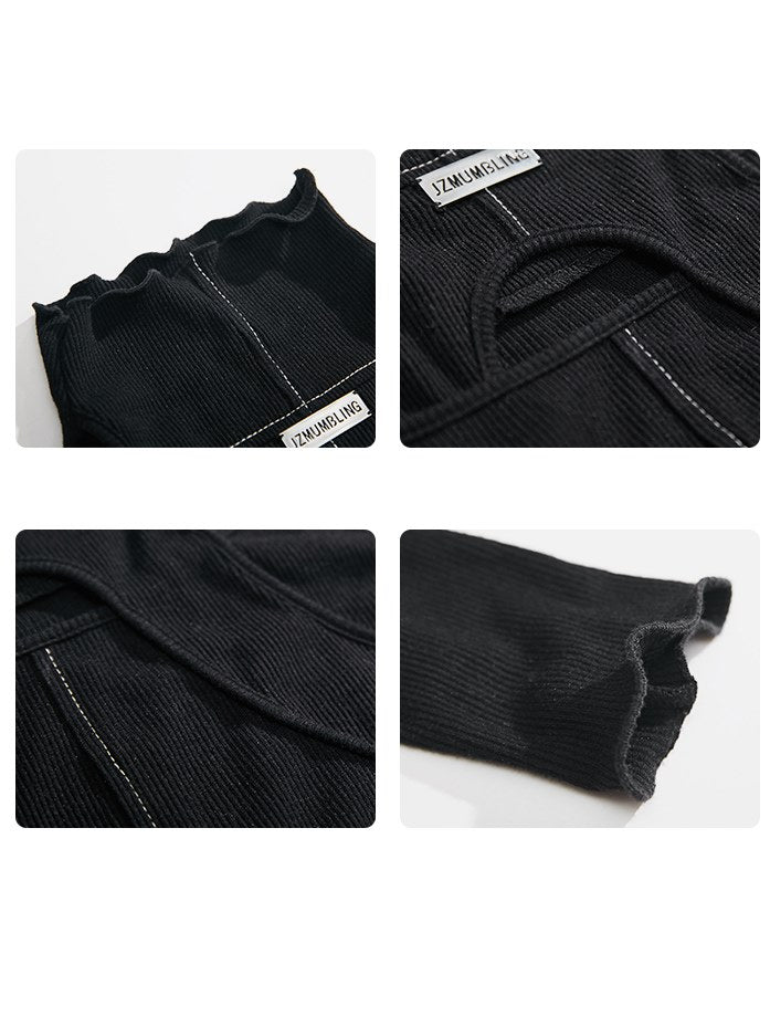 High Neck Structure & Hollow Knit Top