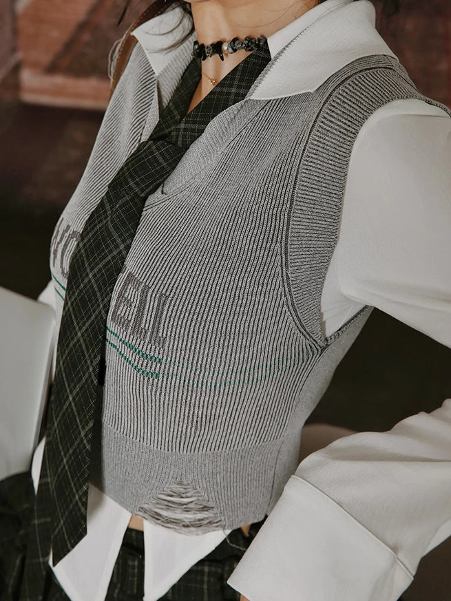 College British Style Shirt &&Vest & Pleated Culottes & Jacket