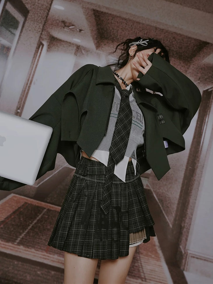 College British Style Shirt &&Vest & Pleated Culottes & Jacket