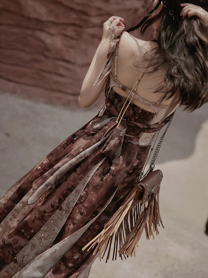 Retro Open Back Stitch Sling Dress