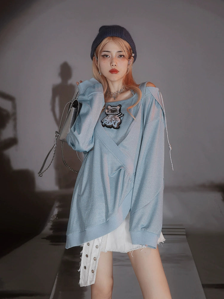 Cat Design Layered Style Loose Top & Switching Design One-piece