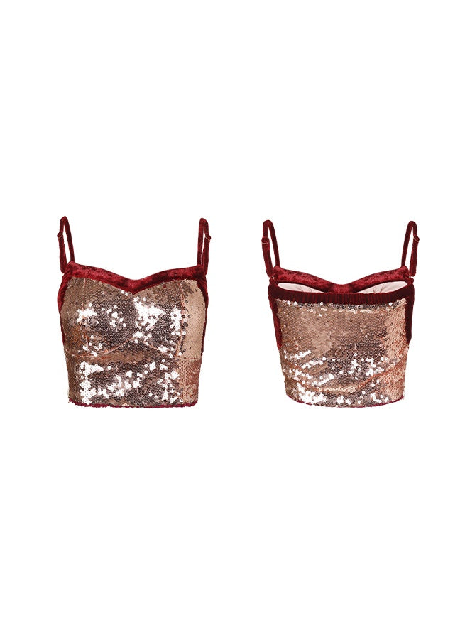 Sequin Camisole & Sheer Cardigan Set-up & Sequin Fishtail Skirt