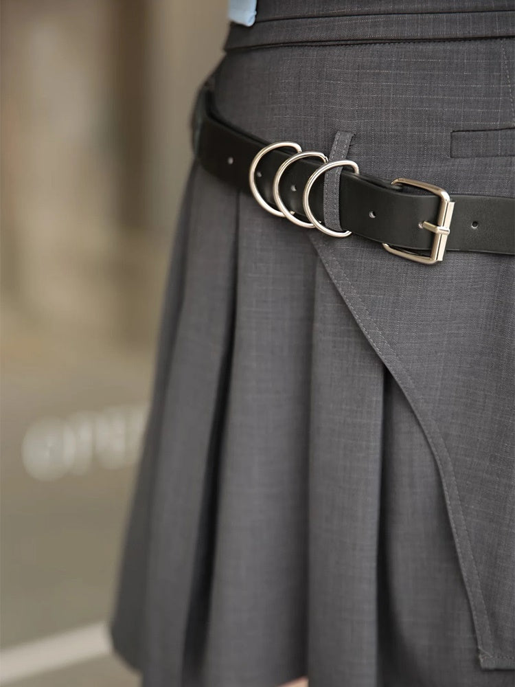 Plaid Wide Shoulder Jacket & Pleated Skirt Pants
