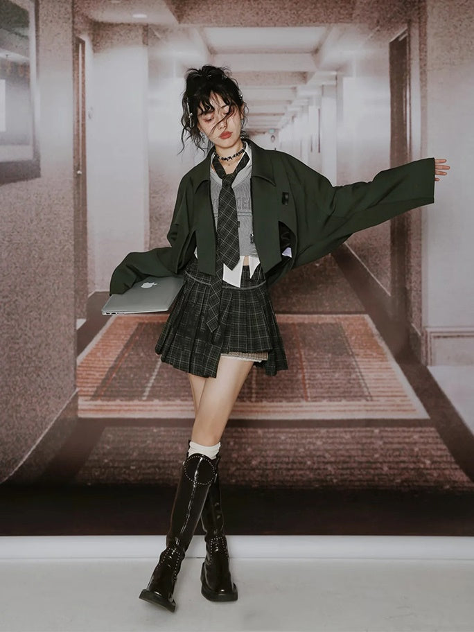 College British Style Shirt &&Vest & Pleated Culottes & Jacket