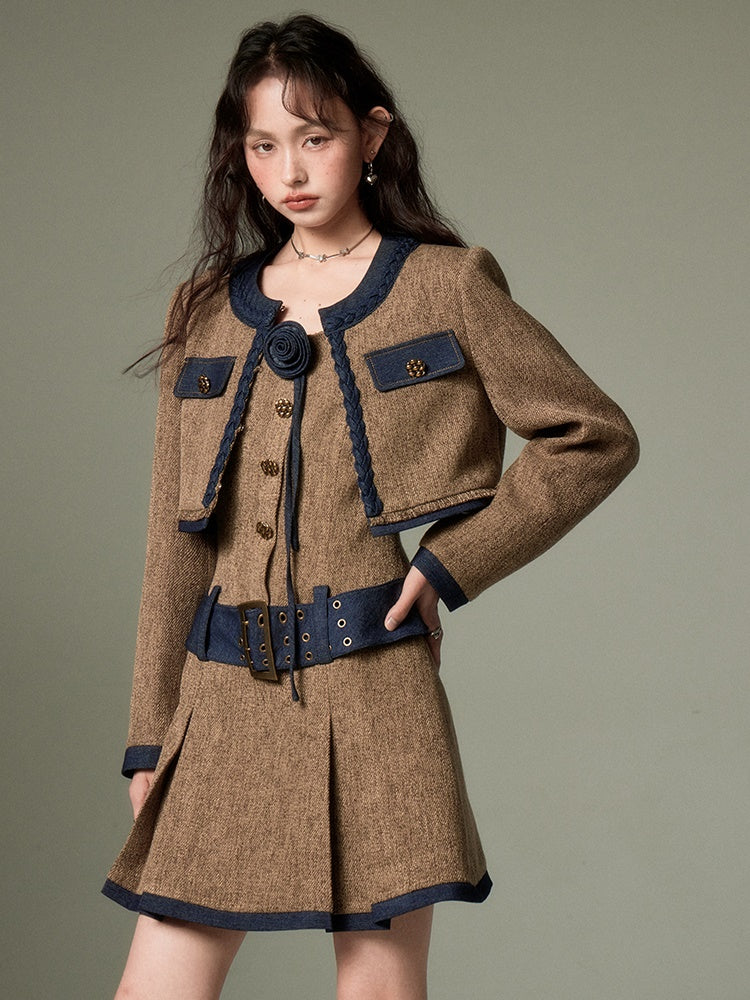 Chic Tweed Short Jacket & Slip Skirt