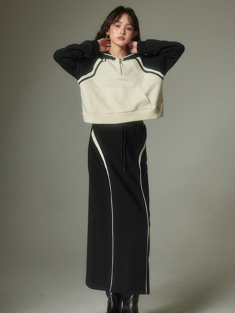 Half-ZIP Hooded Sweat Pullover& Line Skirt