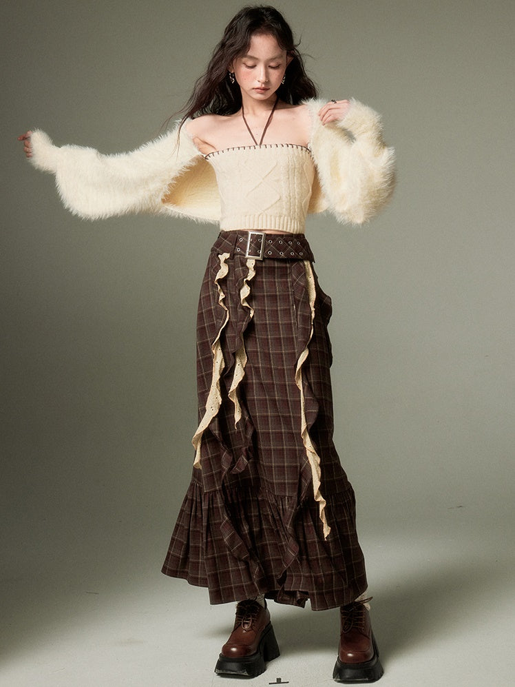 Hanging Neck Tube Top & Shawl Cardigan Set-up
