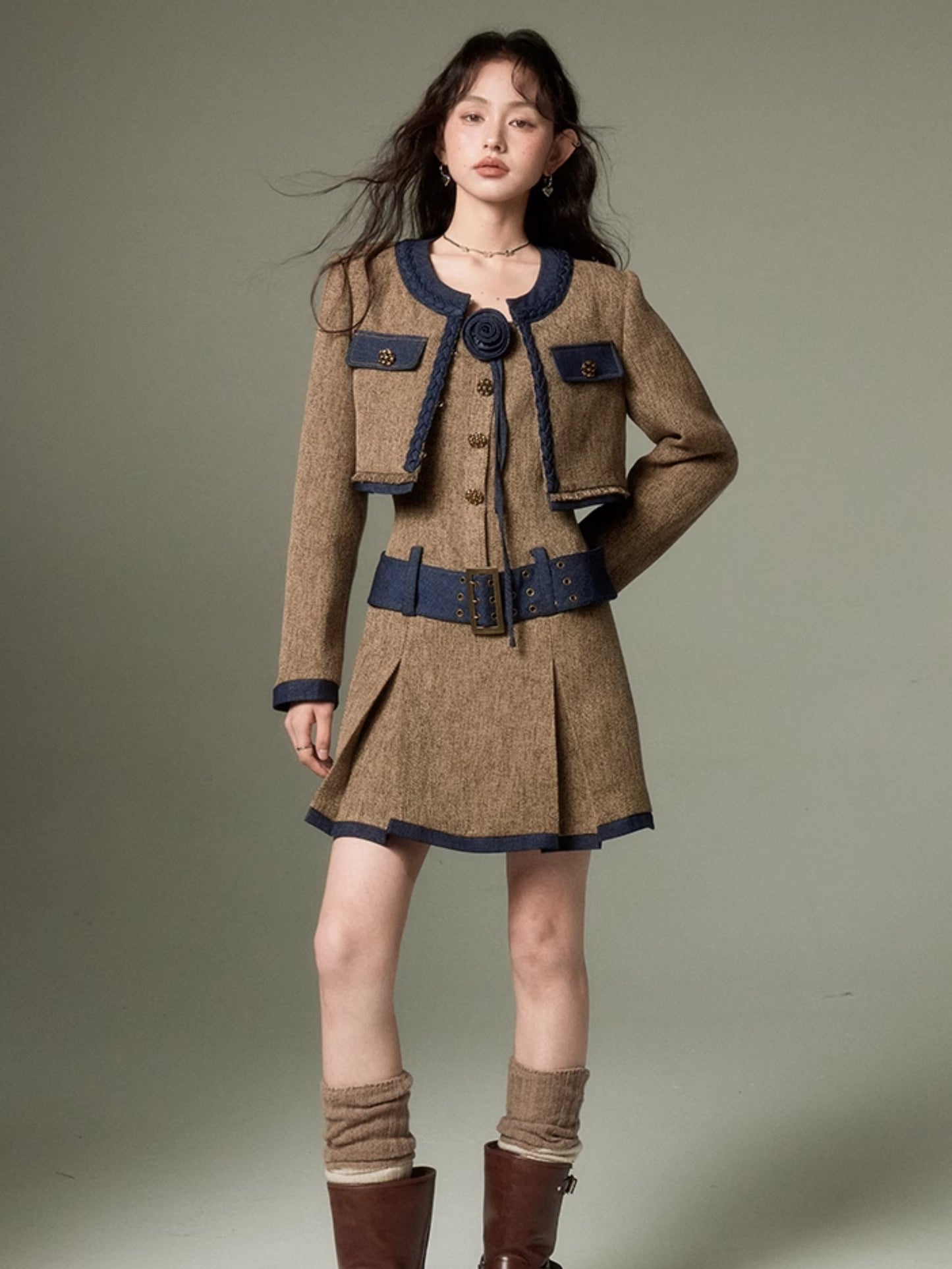 Chic Tweed Short Jacket ＆ Slip Skirt