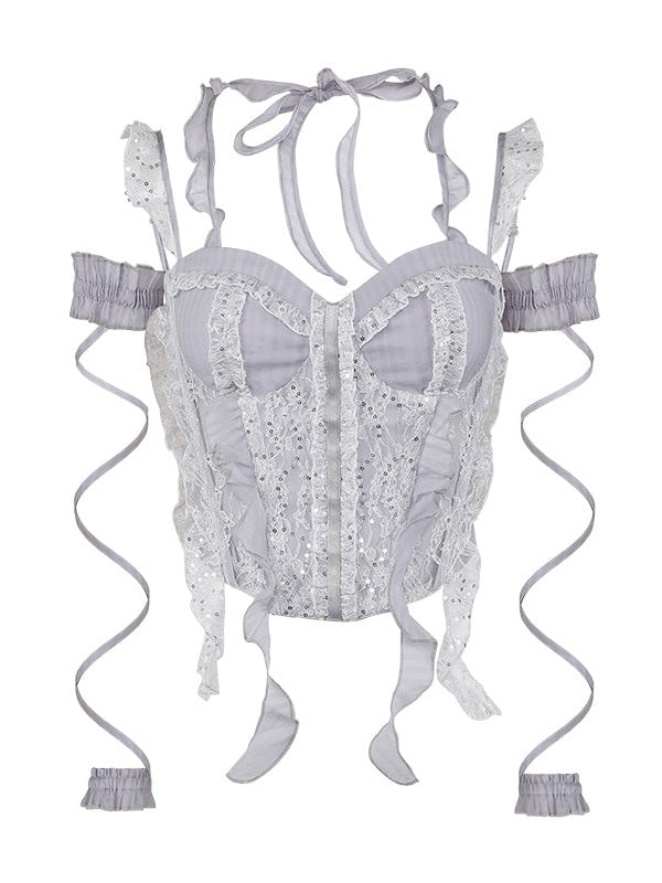 Lace Spangle Stitch Camisole Top & Irregular Hem Culottes
