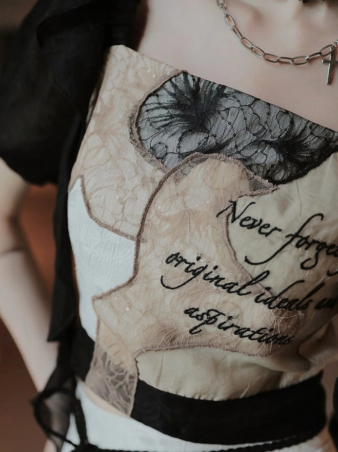 European-style Lace Embroidery Top & Pleat Skirt