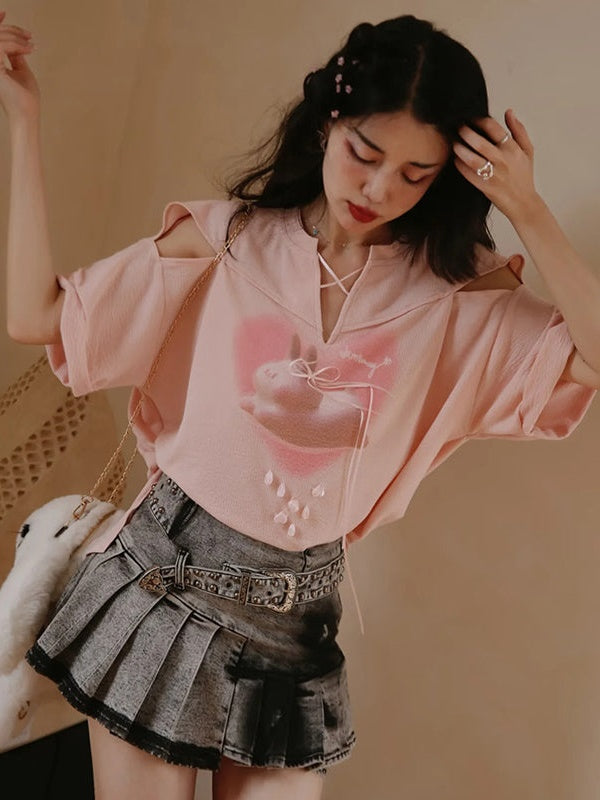 Bunny Length T-shirt & White Lace Set-up