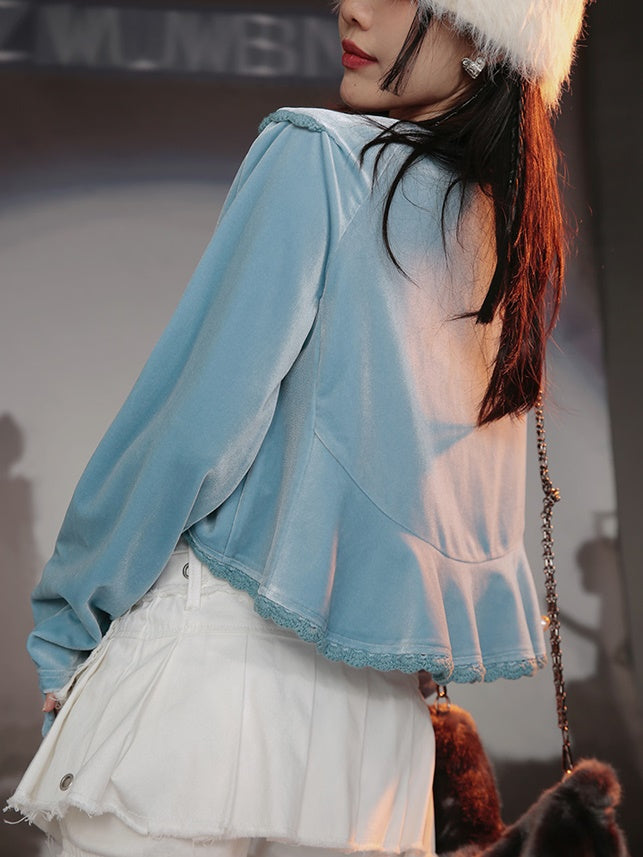 Loose Velvet Beaded Cat Top